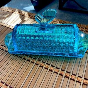 Circleware Butter Dish Turquoise Blue with Butterfly Handle